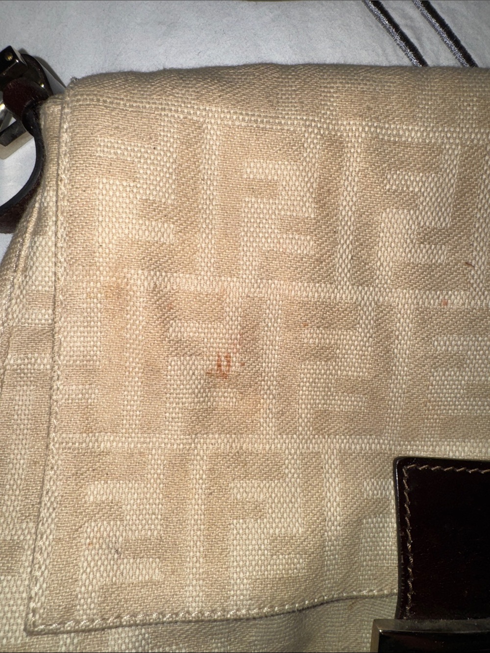 Fendi Beige Zucca Monogram Shoulder Bag with Brown Leather Trim - Picture 4 of 4